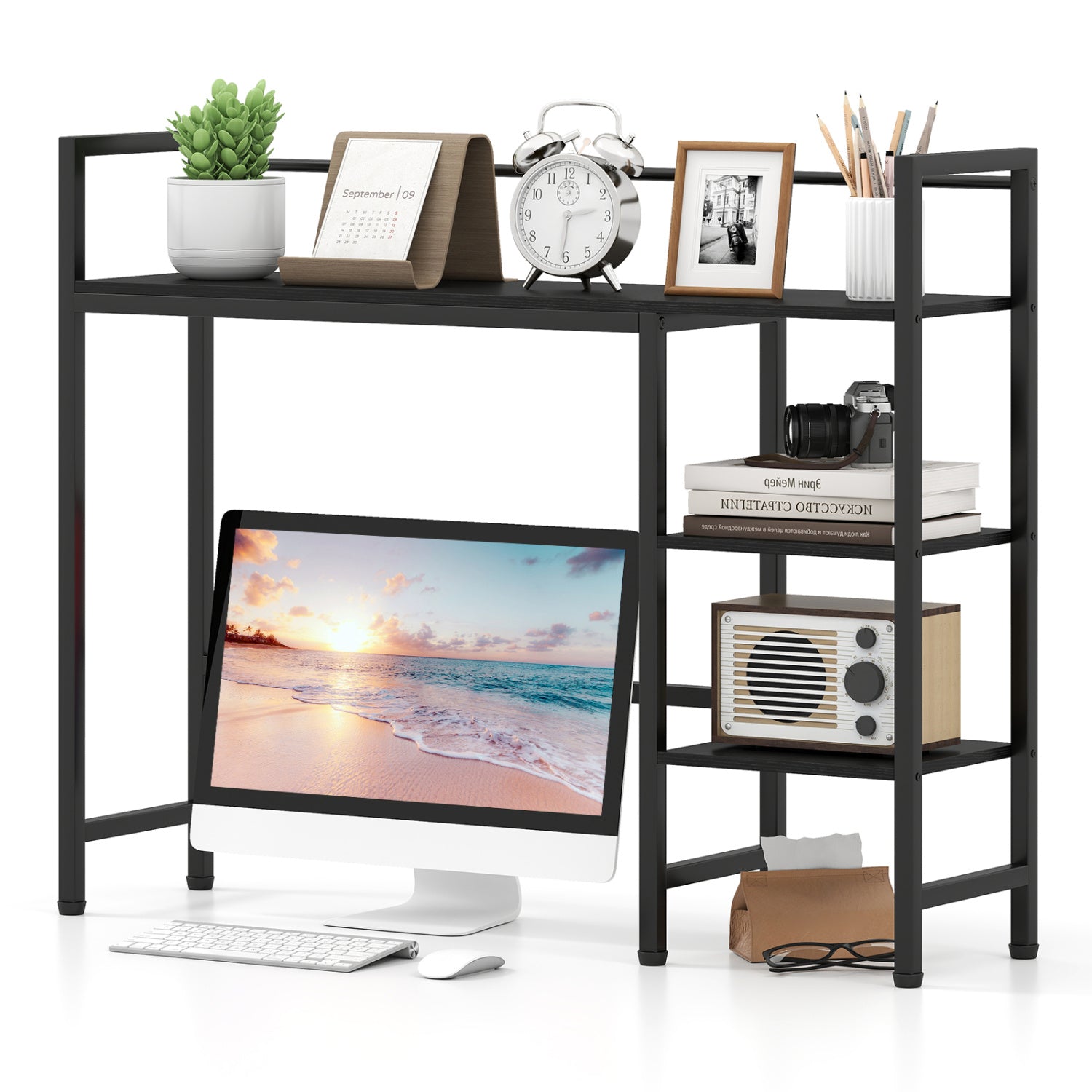 Desktop Bookshelf 38.5" W with Storage Display Rack for Home Office-Black