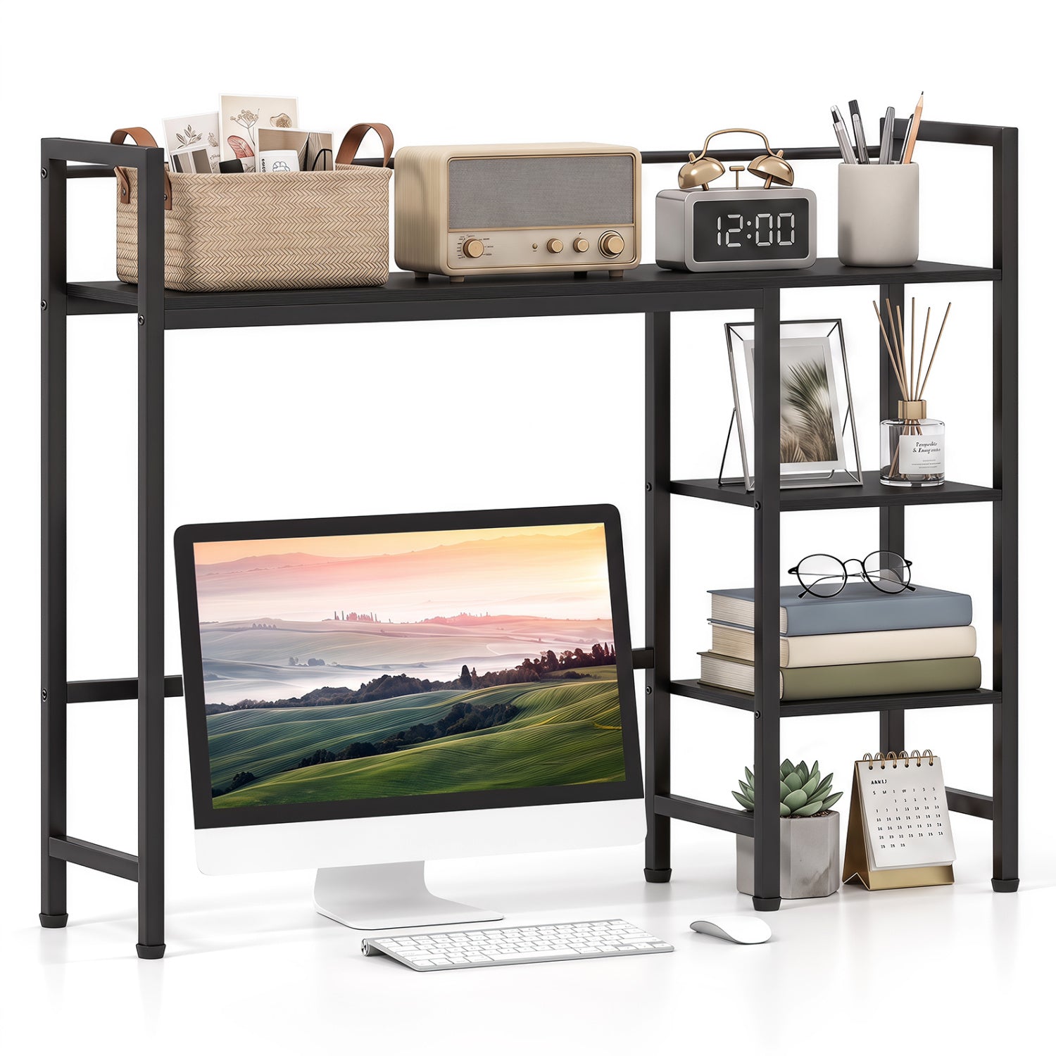 Desktop Bookshelf 38.5" W with Storage Display Rack for Home Office-Black