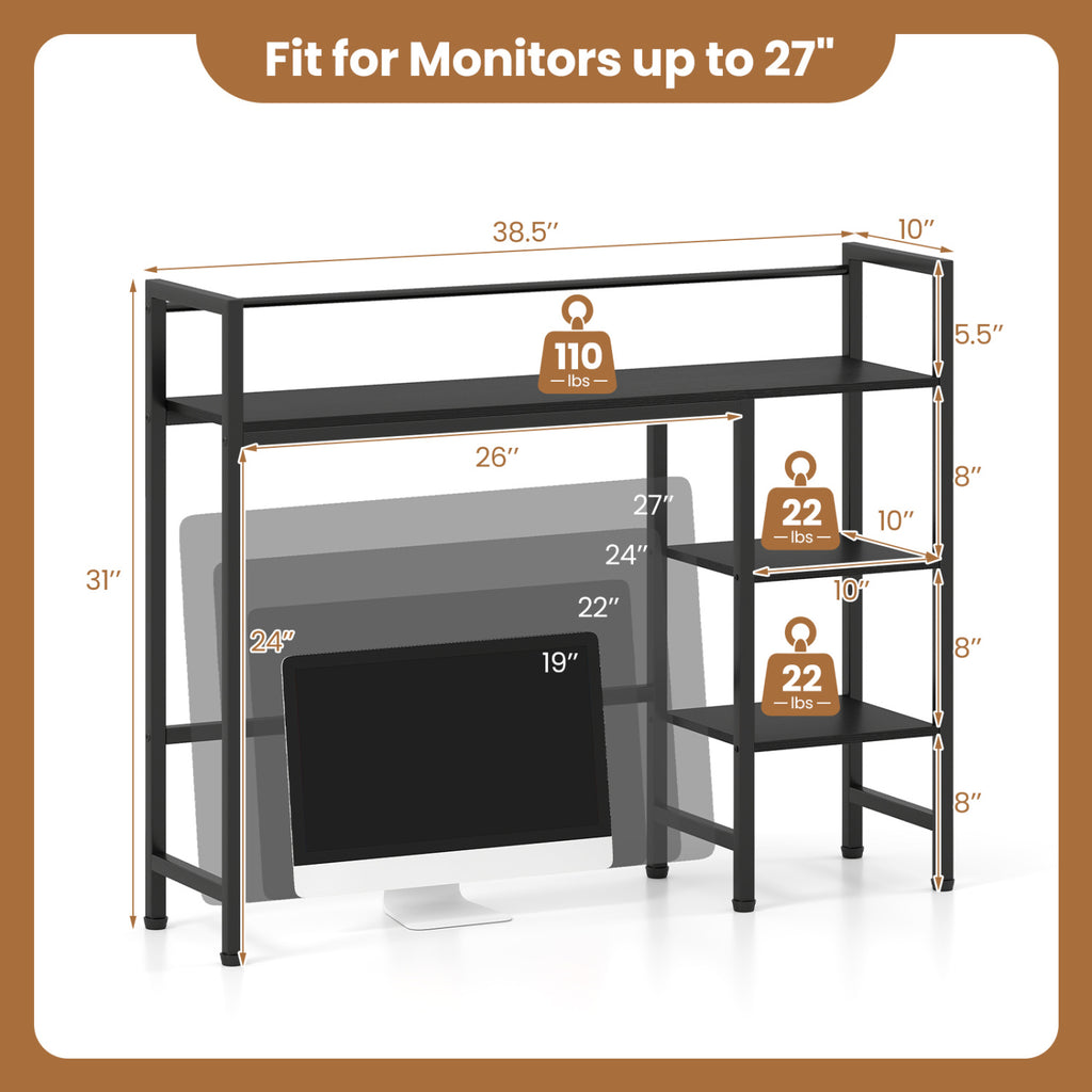 Desktop Bookshelf 38.5" W with Storage Display Rack for Home Office-Black