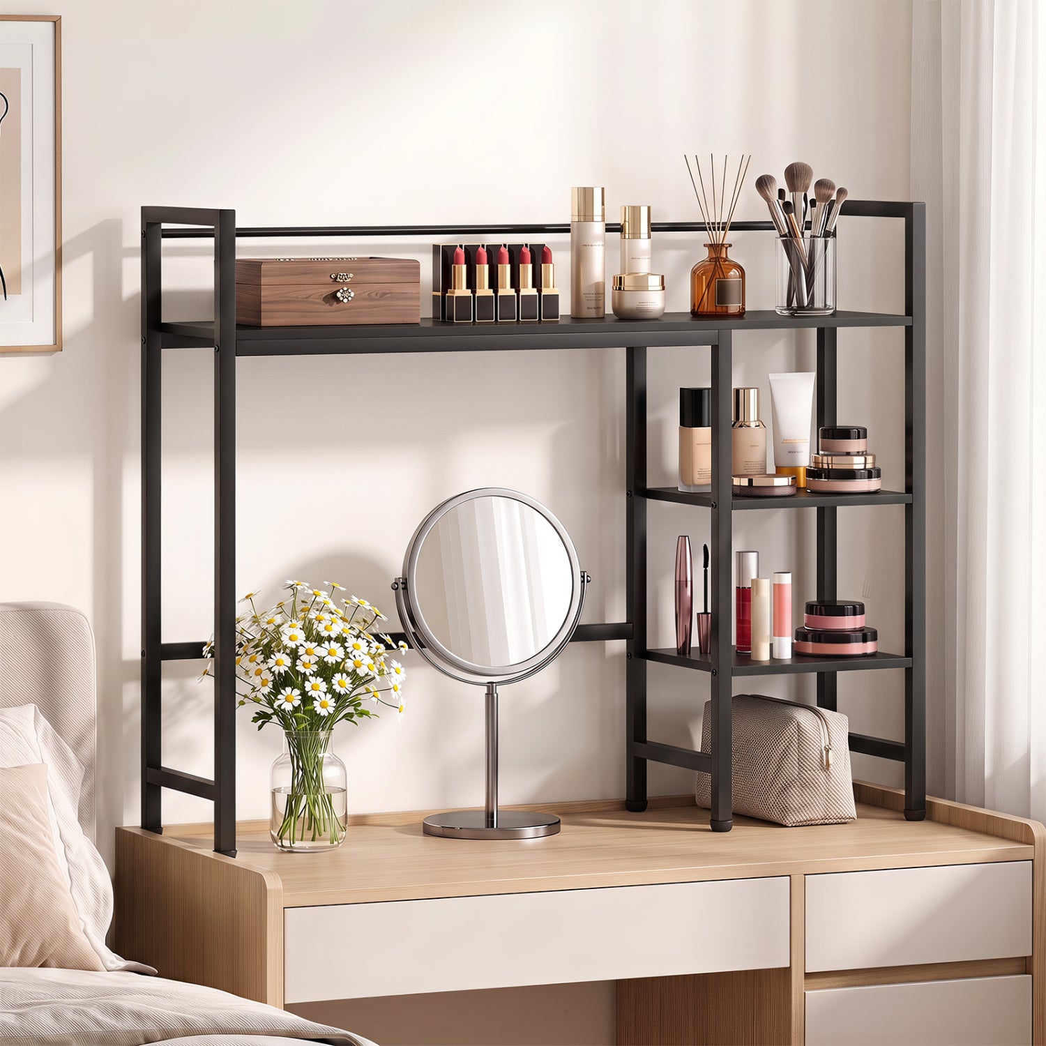 Desktop Bookshelf 38.5" W with Storage Display Rack for Home Office-Black
