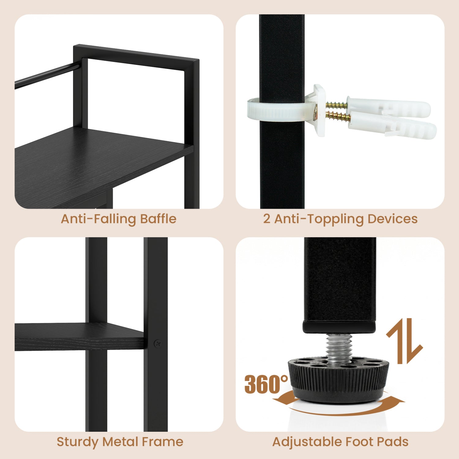 Desktop Bookshelf 38.5" W with Storage Display Rack for Home Office-Black