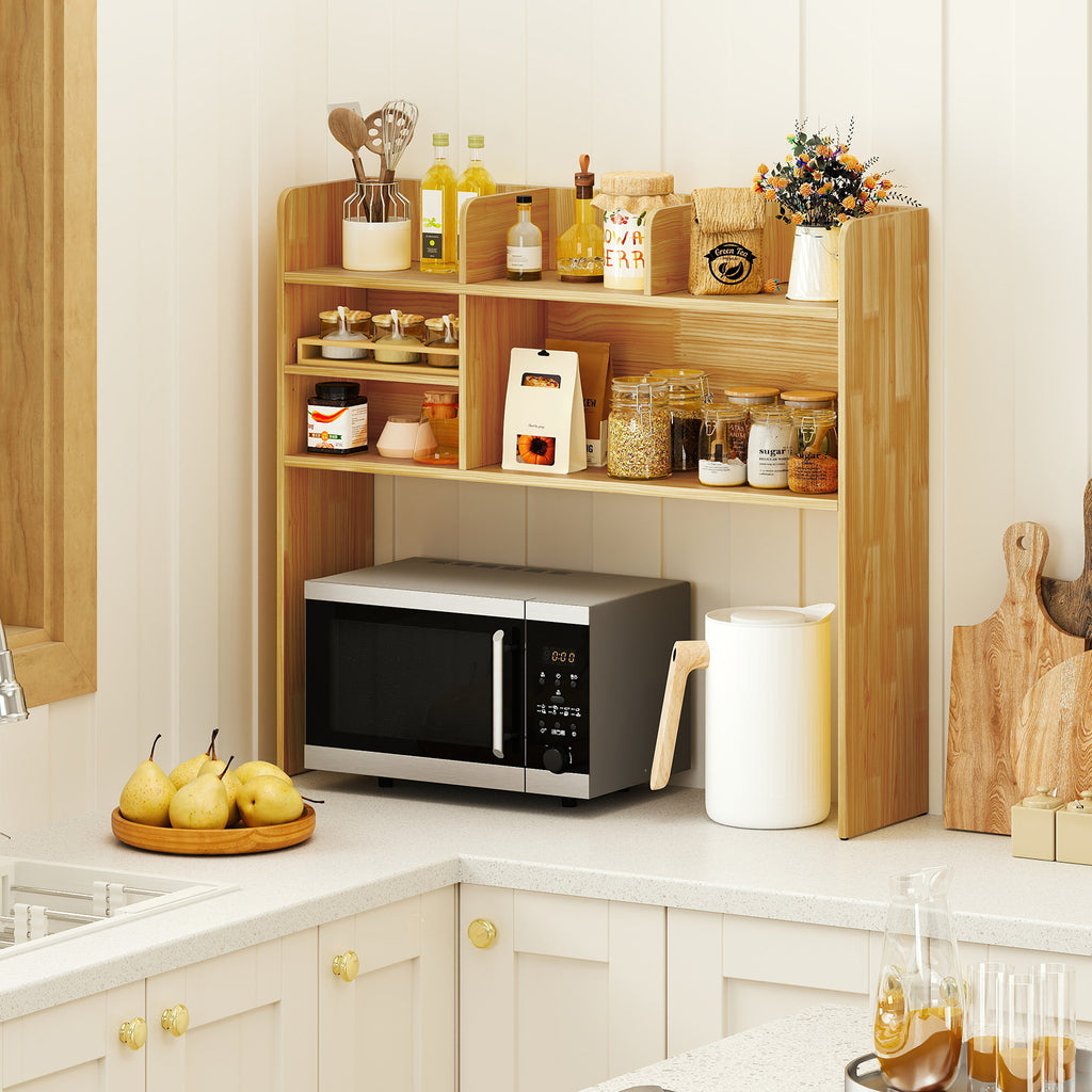 Desktop Bookshelf Countertop Storage Hutch with 6 Shelves-Beige