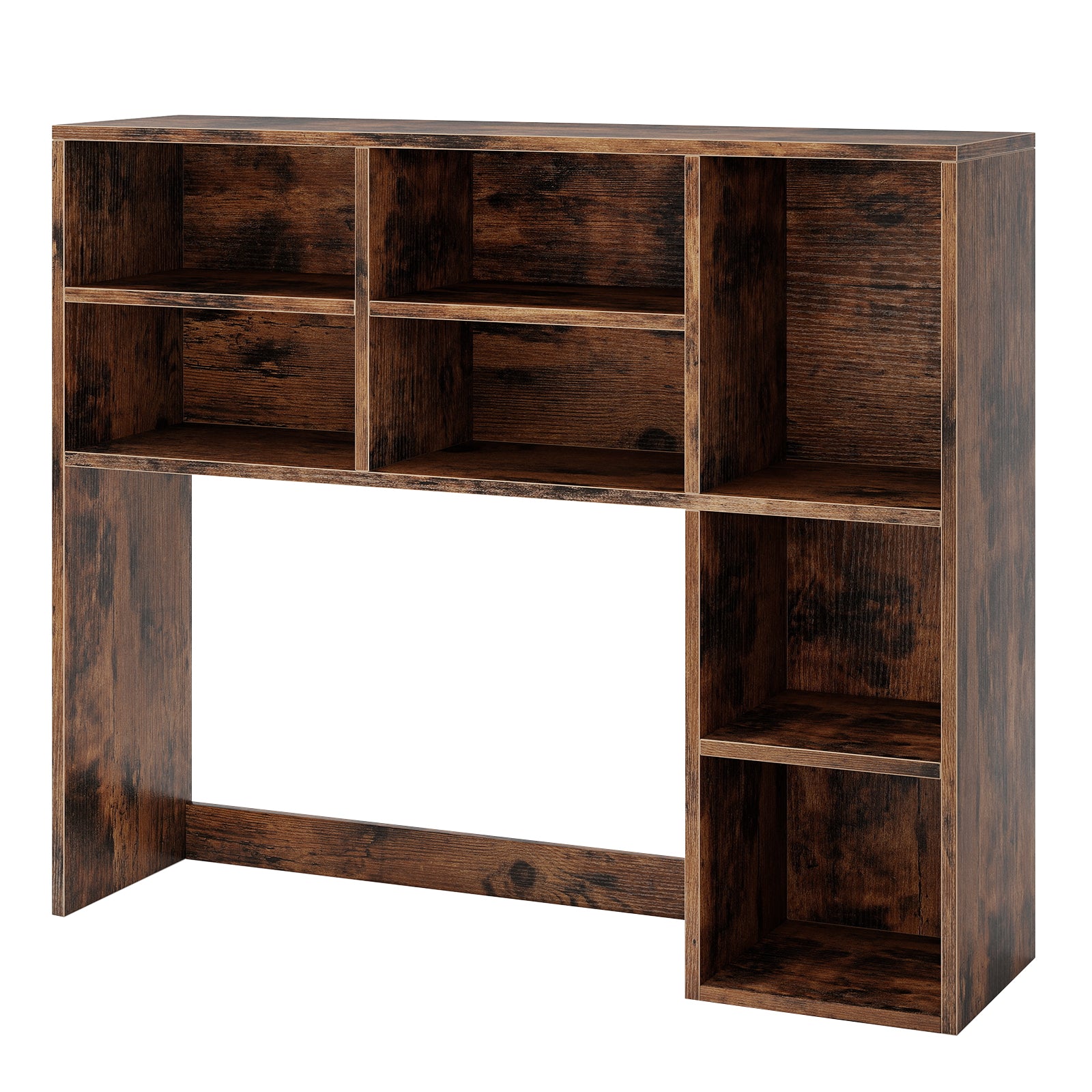 Desktop Bookshelf with 7 Open Cubbies and 3 Adjustable Shelves-Brown
