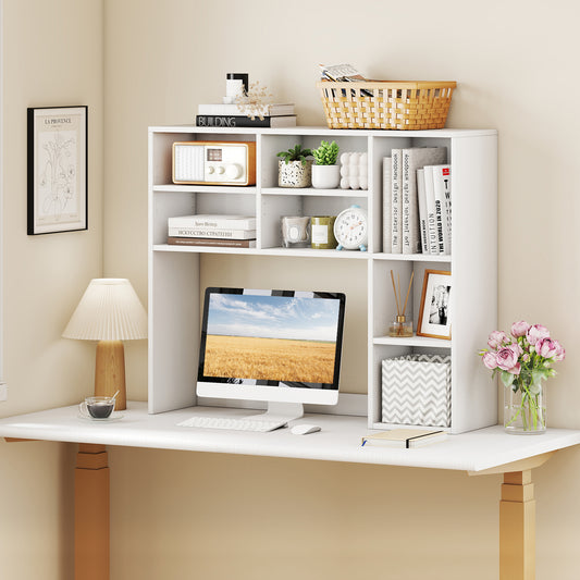 Desktop Bookshelf with 7 Open Cubbies and 3 Adjustable Shelves-White