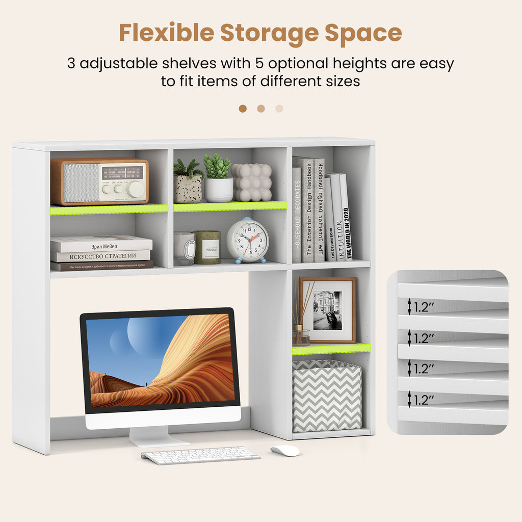 Desktop Bookshelf with 7 Open Cubbies and 3 Adjustable Shelves-White