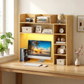 Desktop Bookshelf with LED Lights 35.5 inch Desk Hutch Storage Organizer-Beige