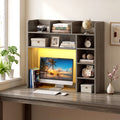 Desktop Bookshelf with LED Lights 35.5 inch Desk Hutch Storage Organizer-Oak