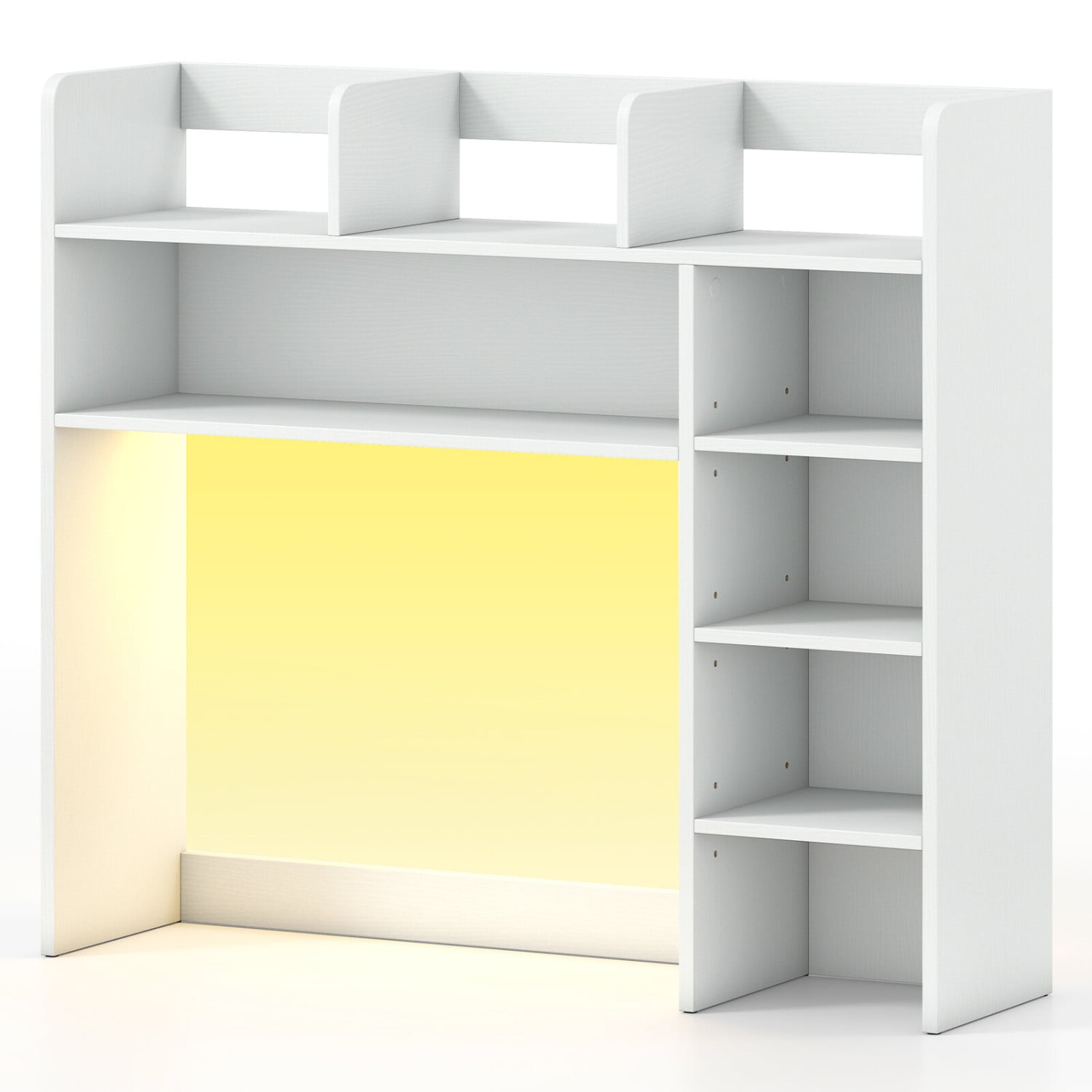 Desktop Bookshelf with LED Lights 35.5 inch Desk Hutch Storage Organizer-White