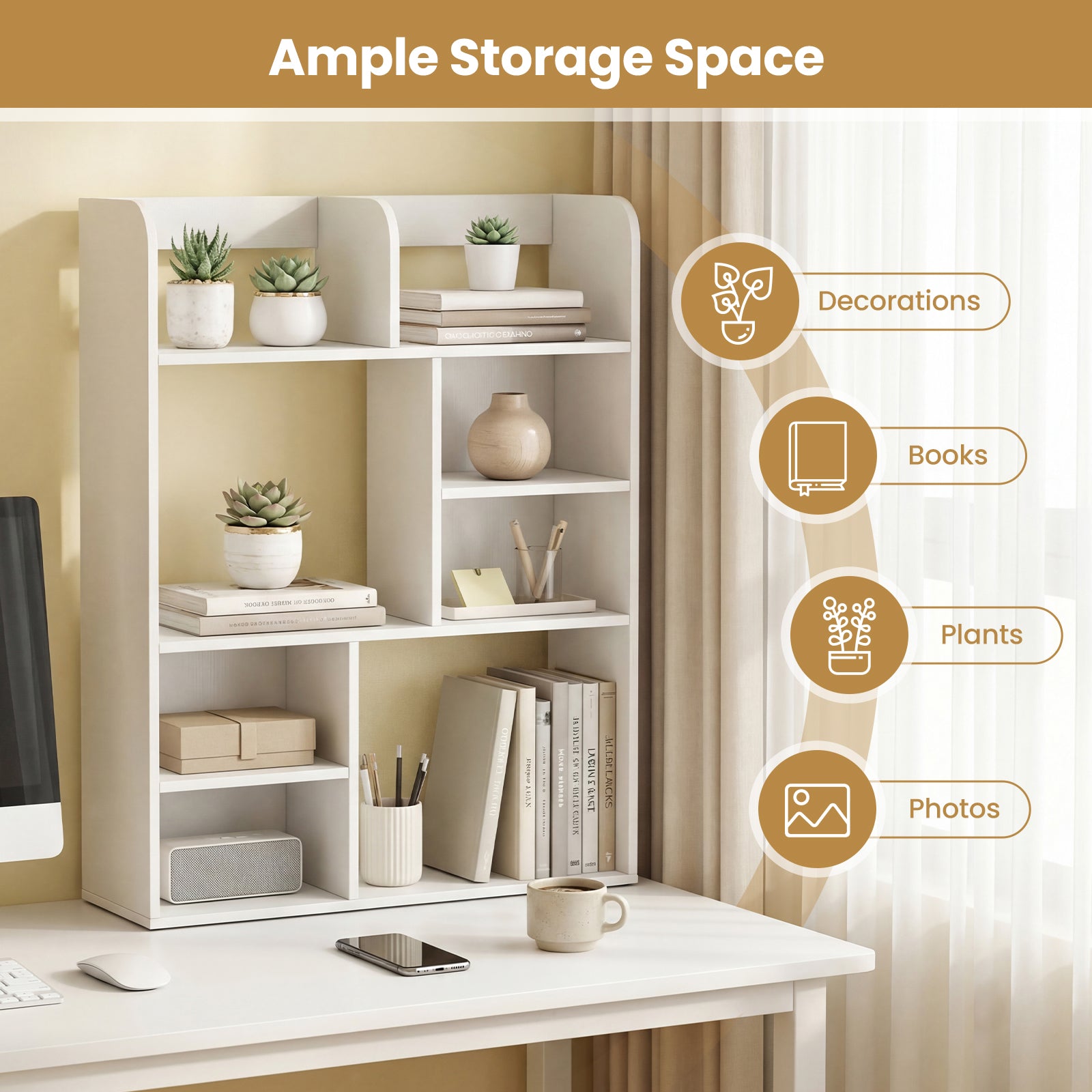Desktop Display Rack with 8 Open Cubes for Home Office-White