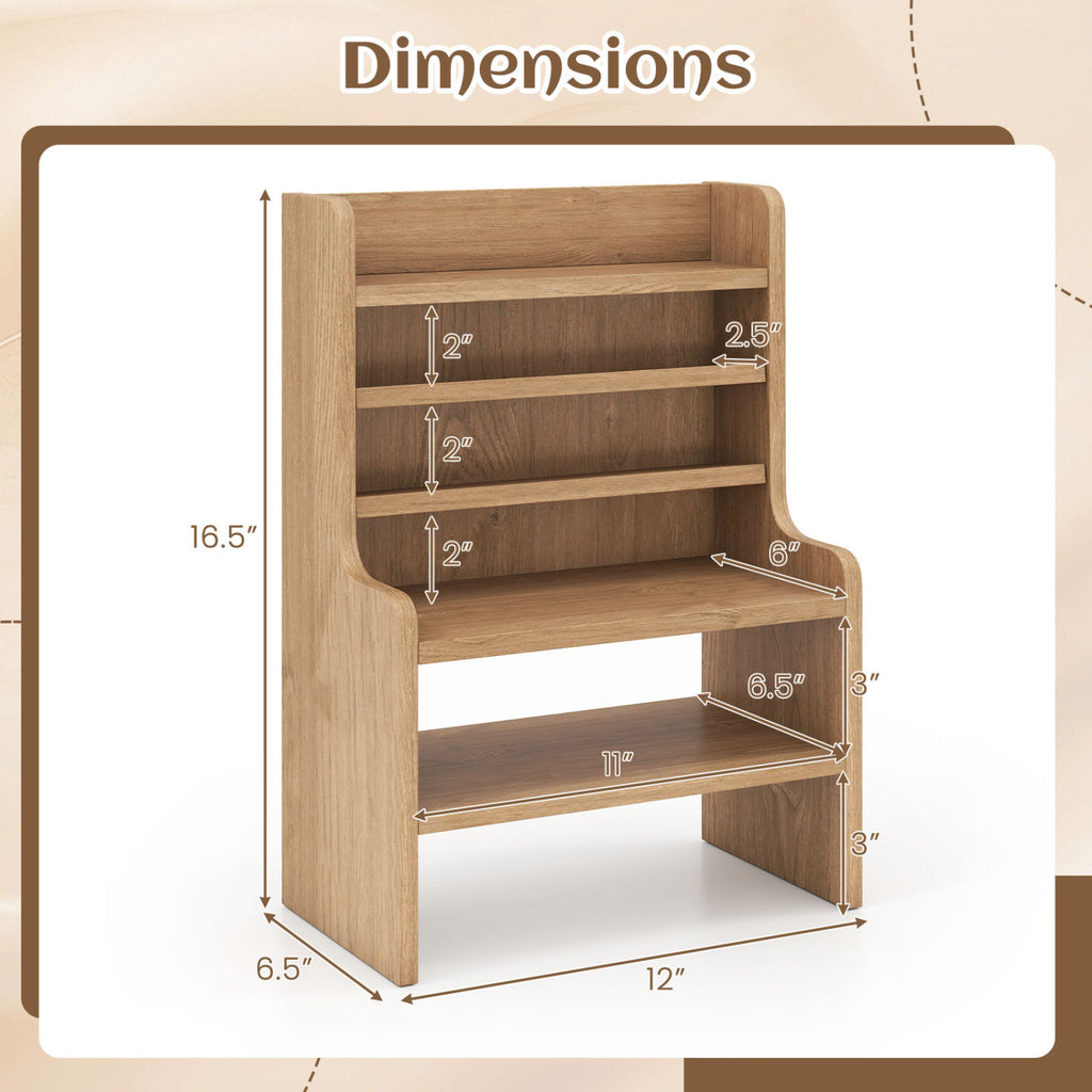 Desktop Organizer 6-Tier Mini Storage Rack with 2 Removable Shelves-Natural