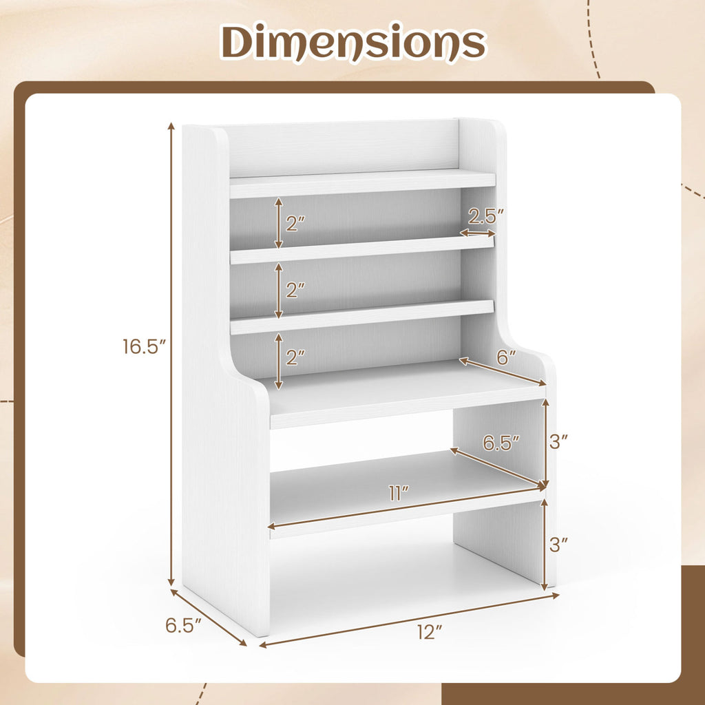 Desktop Organizer 6-Tier Mini Storage Rack with 2 Removable Shelves-White