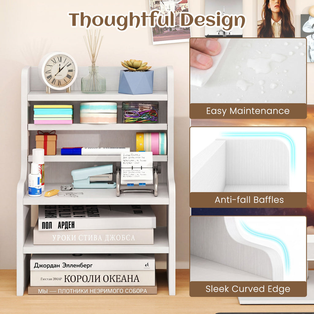 Desktop Organizer 6-Tier Mini Storage Rack with 2 Removable Shelves-White