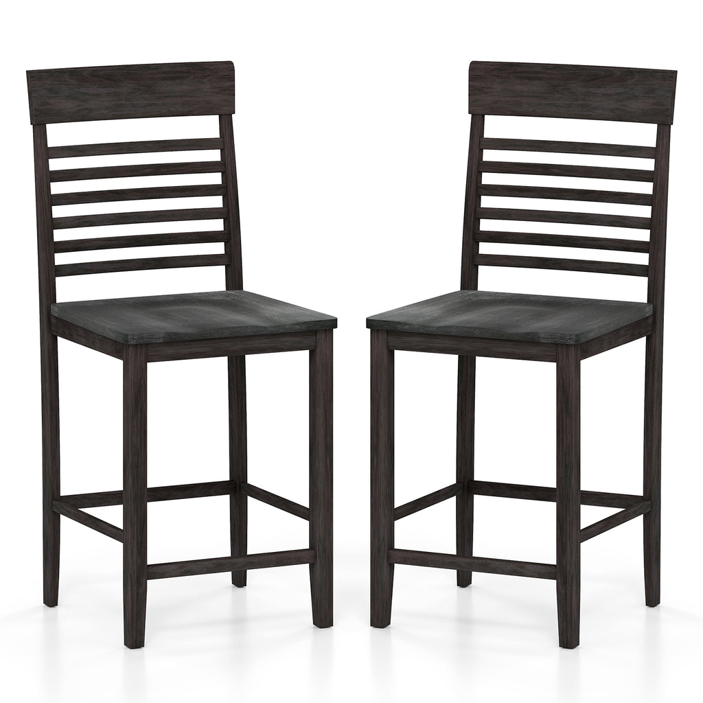 Dining Chair Set of 2 with Footrests and Solid Wood Frame-Gray