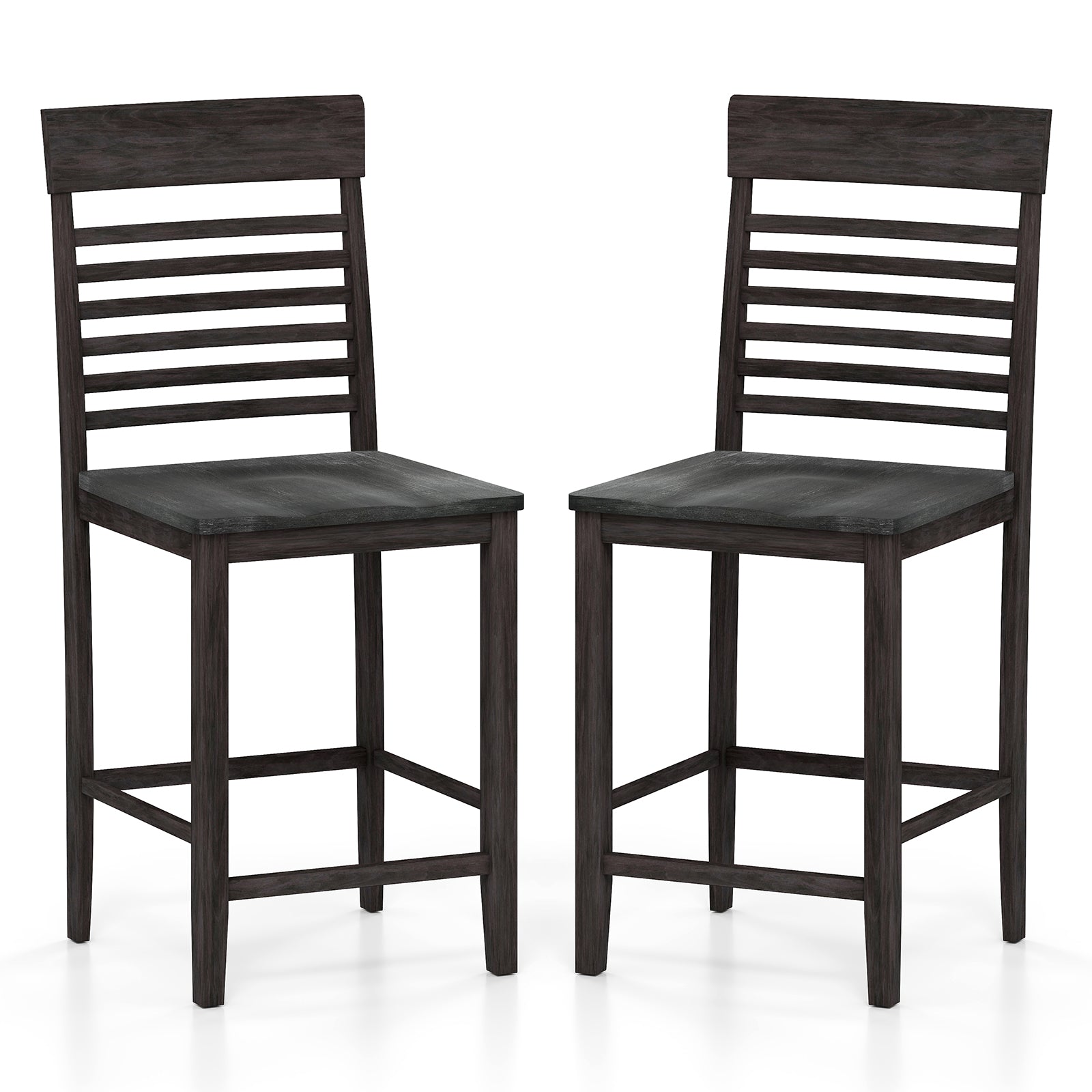 Dining Chair Set of 2 with Footrests and Solid Wood Frame-Gray