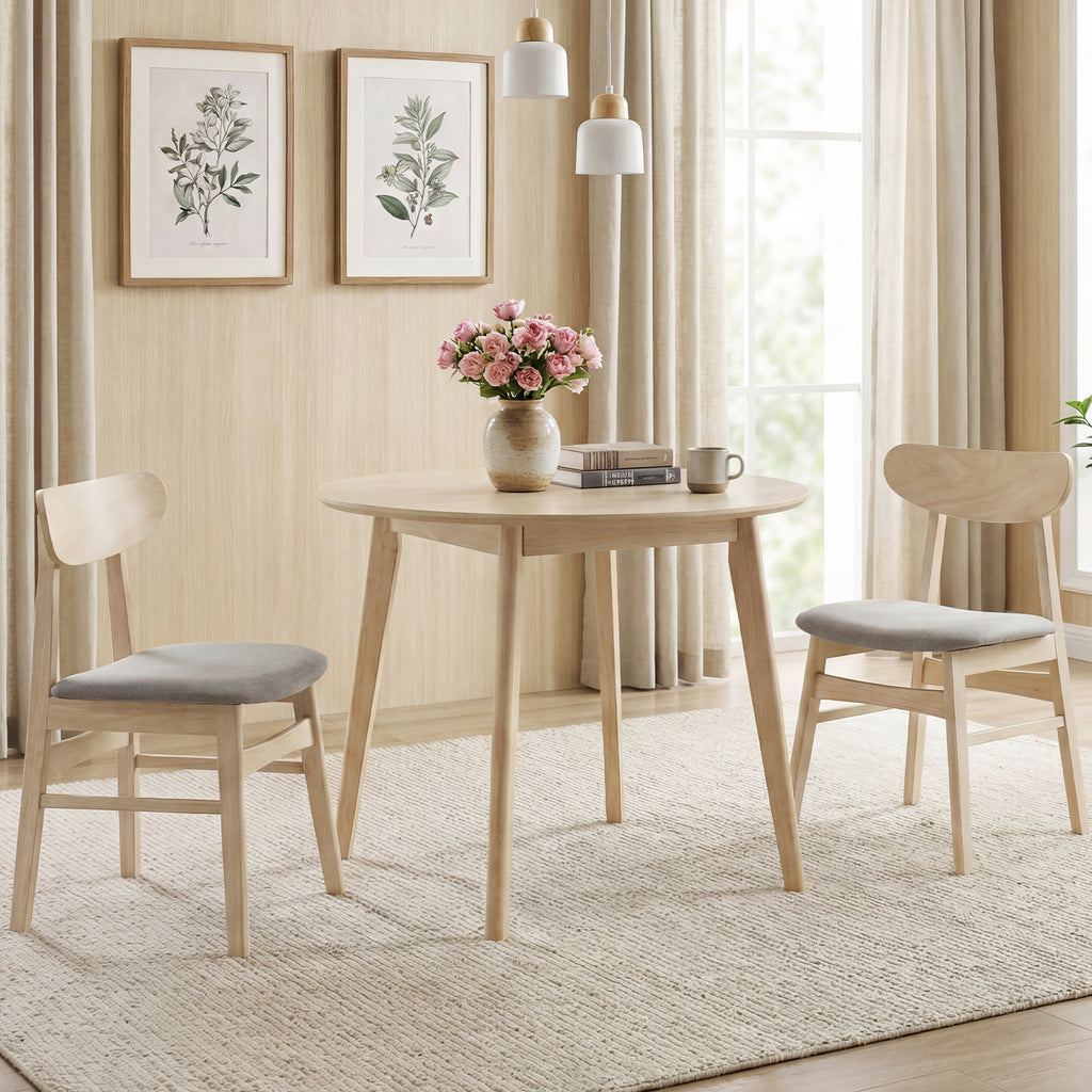 Dining Chair Set of 2 Fabric Upholstered Kitchen Armless Chairs-Natural