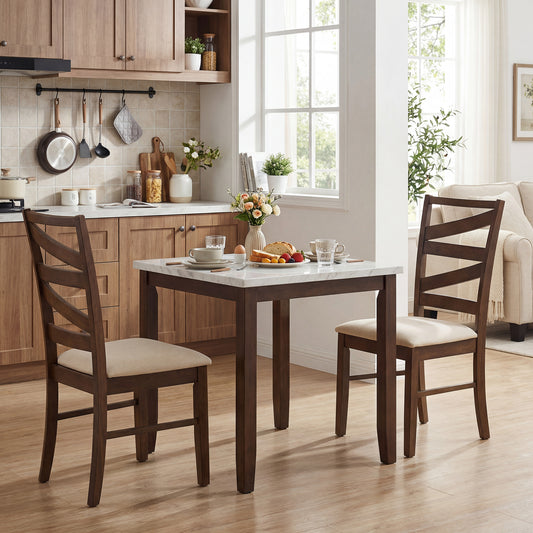 Dining Chairs Set of 2 with Backrests and Rubber Wood Frames-Brown