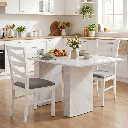 Dining Chairs Set of 2 with Backrests and Rubber Wood Frames-White