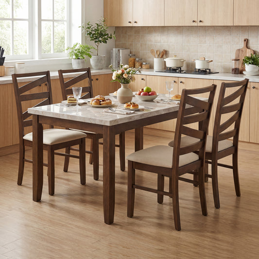 Dining Chairs Set of 4 with Backrests and Rubber Wood Frames-Brown