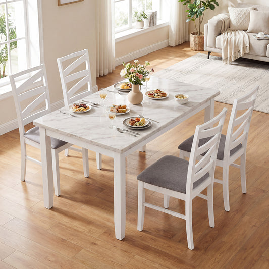 Dining Chairs Set of 4 with Backrests and Rubber Wood Frames-White