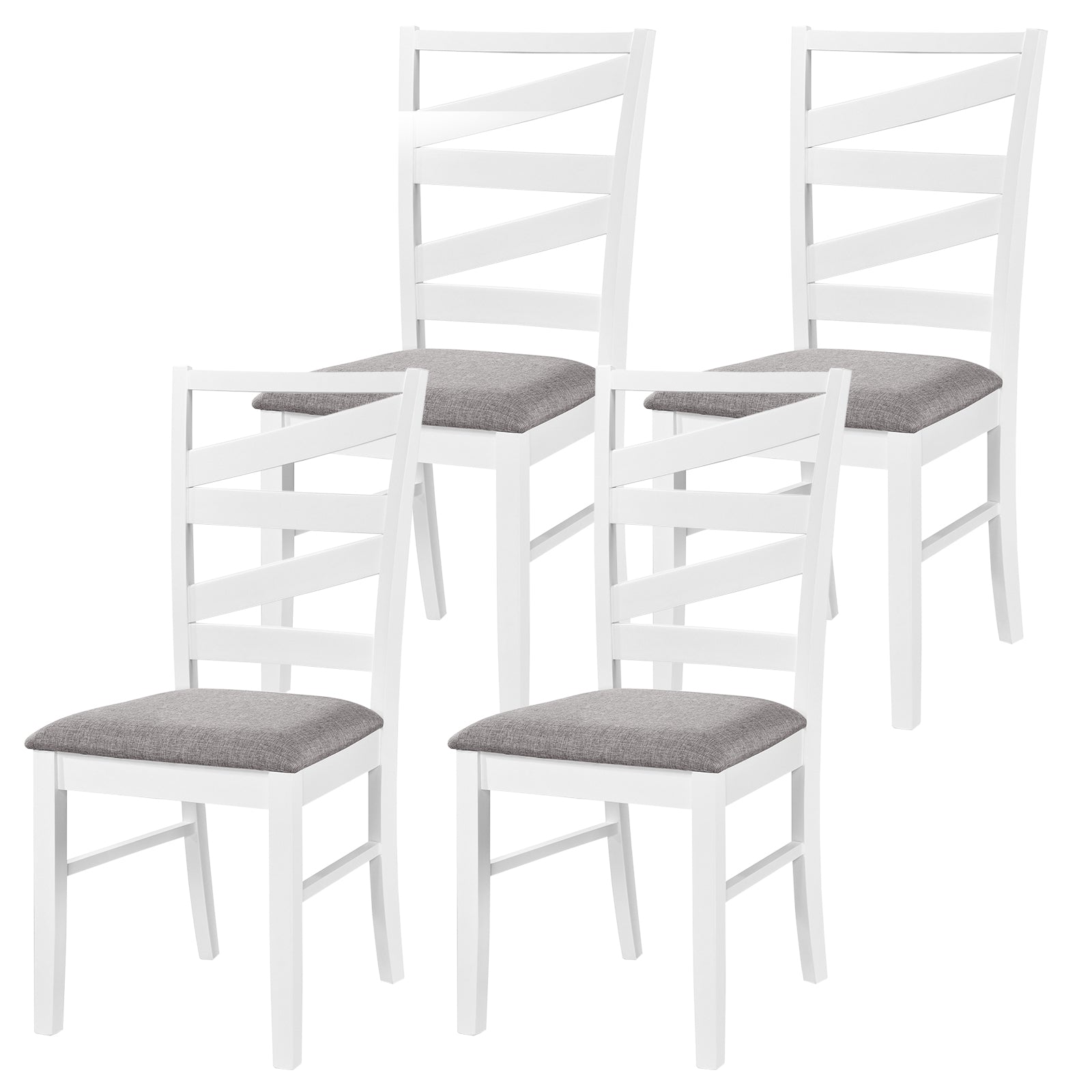 Dining Chairs Set of 4 with Backrests and Rubber Wood Frames-White