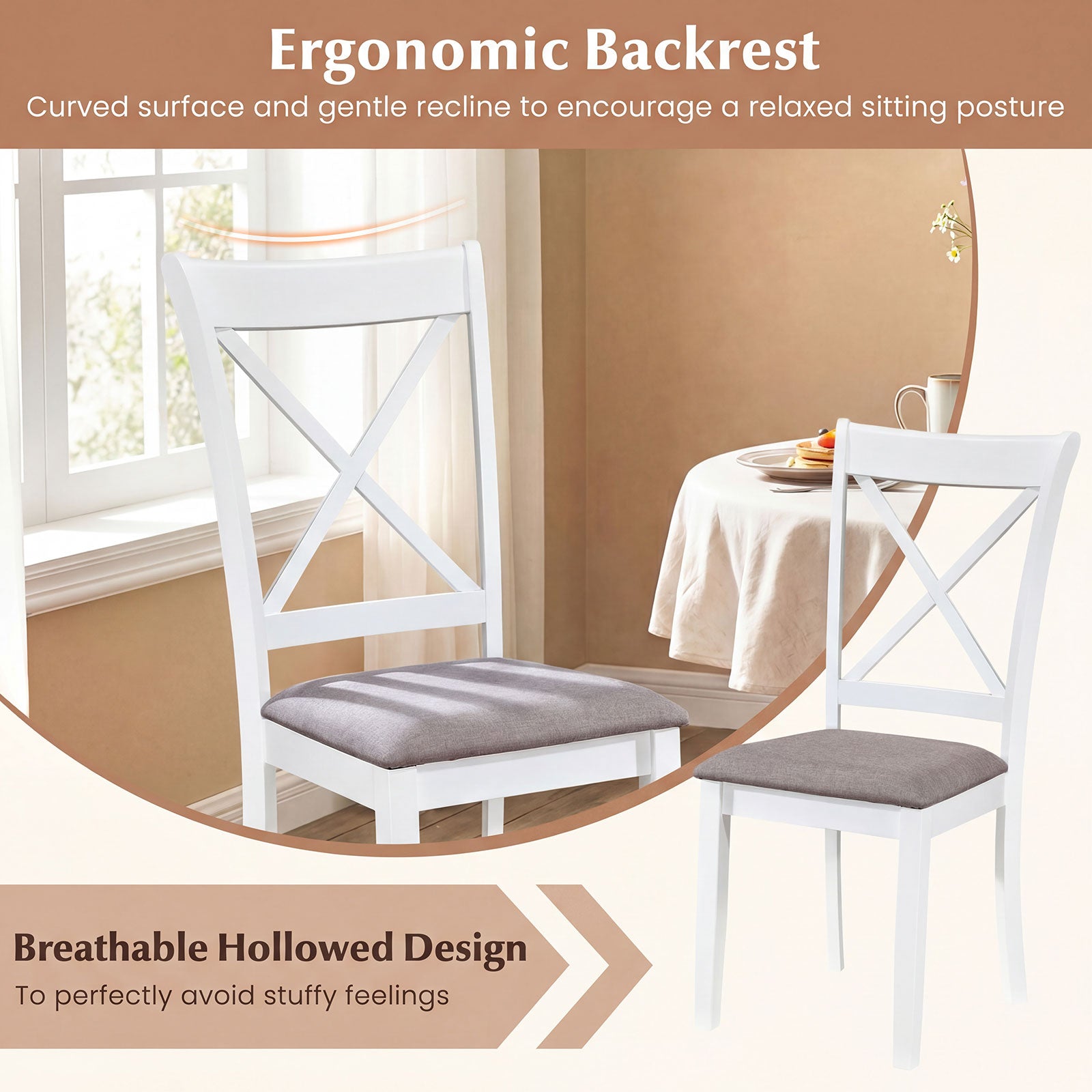 Dining Chairs Set of 4 Rubber Wood Dining Room Chairs with Comfortable Backrest and Padded Seat-White