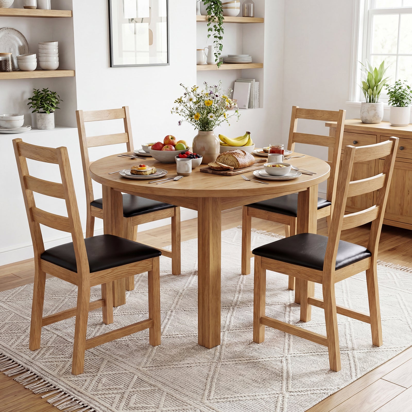 Dining Chairs Set of 2 Farmhouse Dining Room Chairs with Hollowed Backrest-Natural