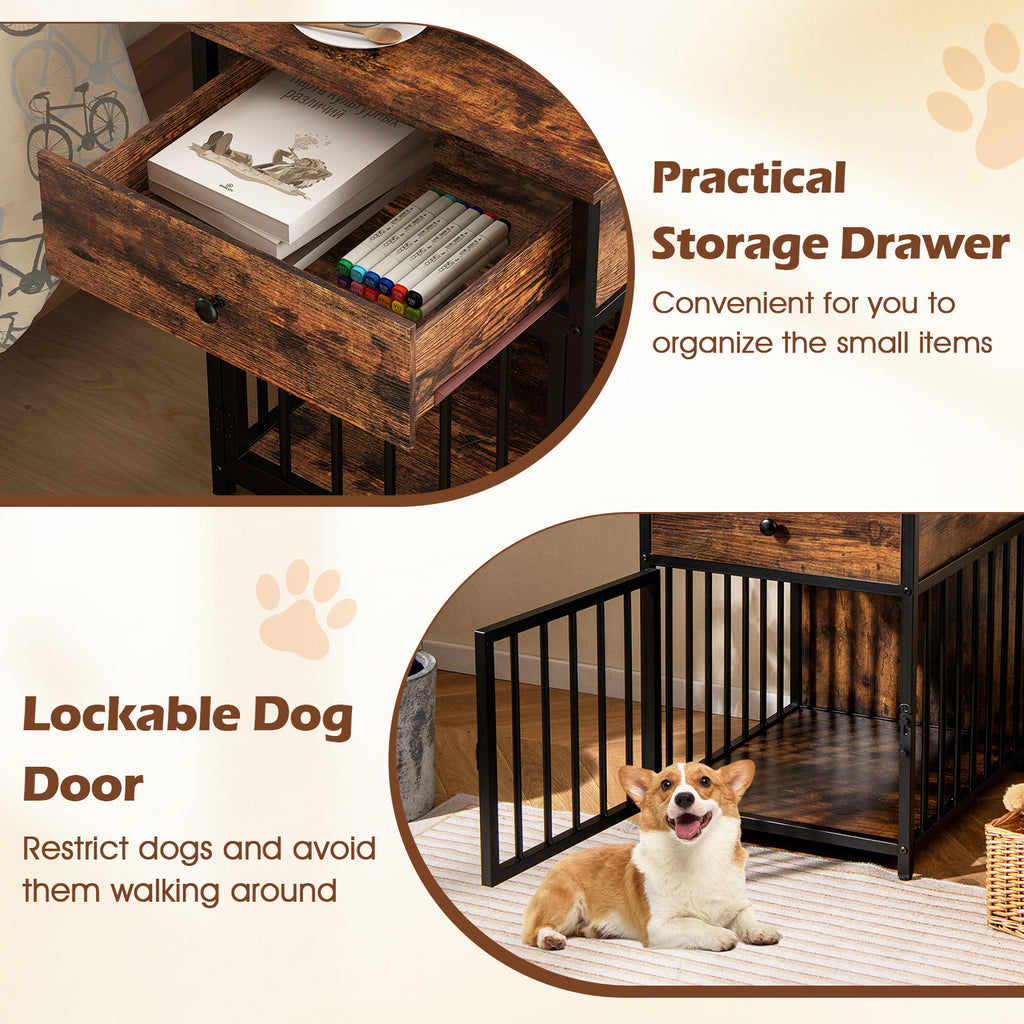 Dog Crate Furniture for Small Dogs Wooden Puppy Kennel with Charging Station-Rustic Brown