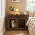 Dog Crate Furniture Heavy Duty Dog Kennel with Sliding Barn Door-RusticBrown
