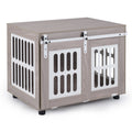Dog Crate Furniture with Sliding Barn Door for Small Medium Dogs-Gray