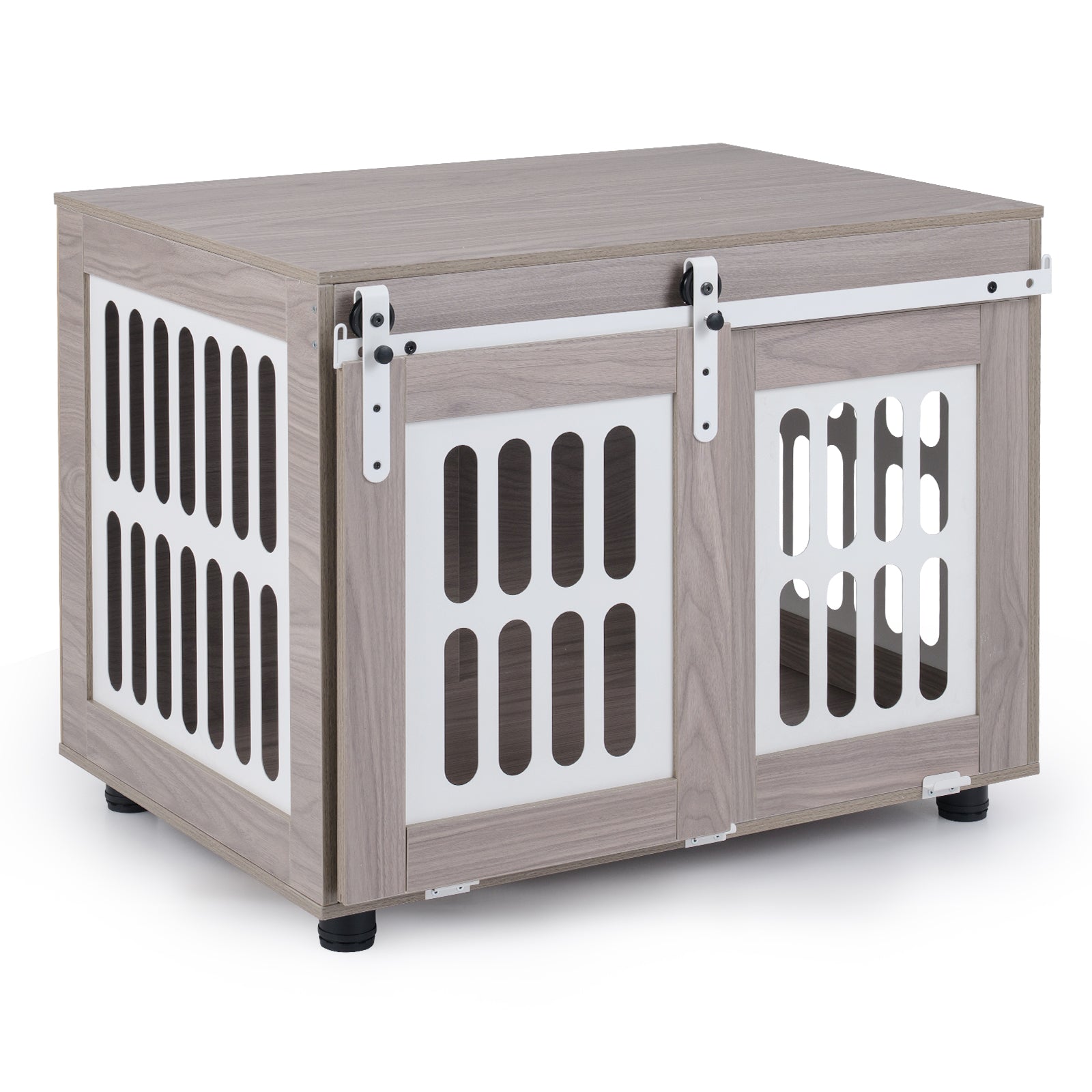 Dog Crate Furniture with Sliding Barn Door for Small Medium Dogs-Gray