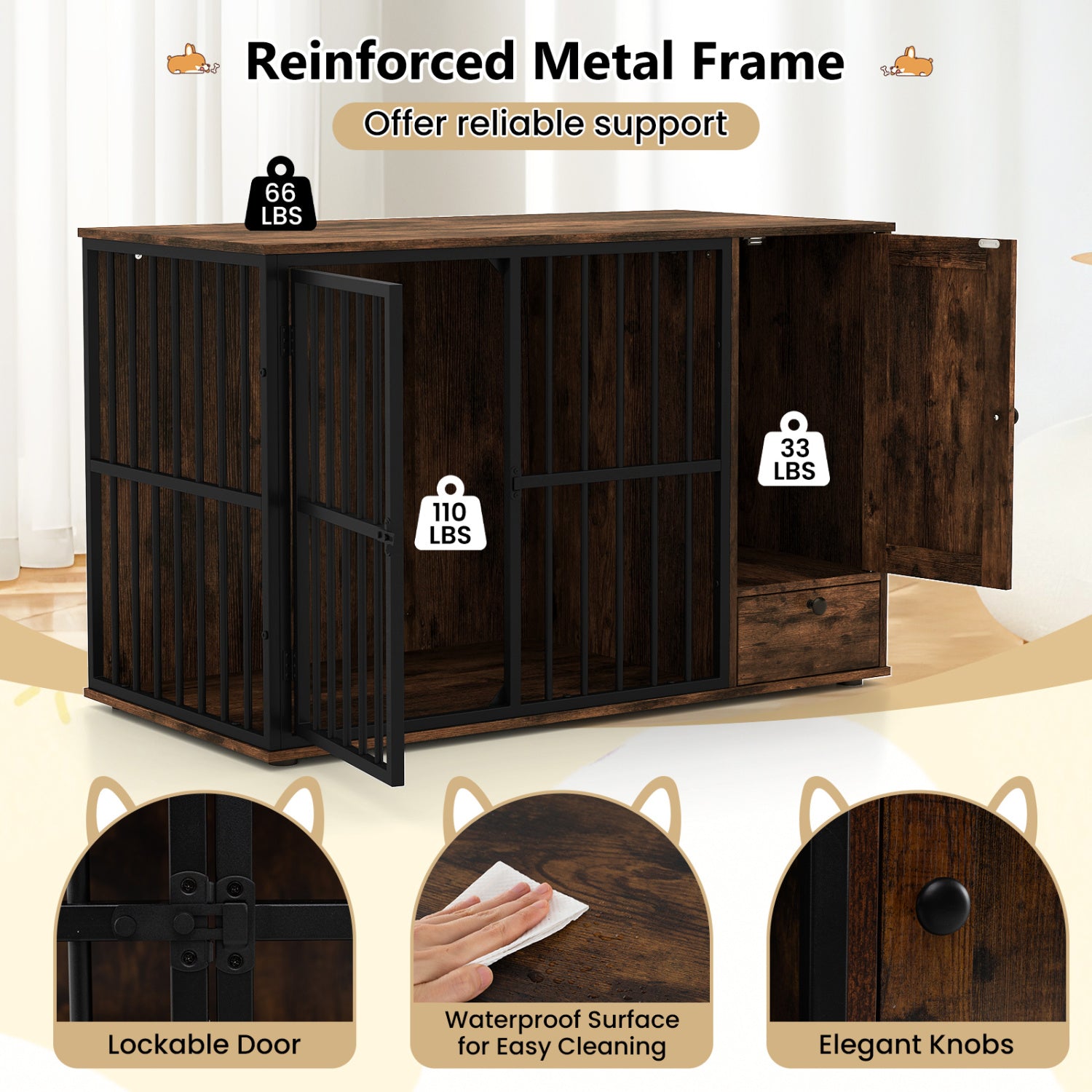 Dog Crate Furniture & Cooling Gel Dog Bed for Small and Medium Dogs