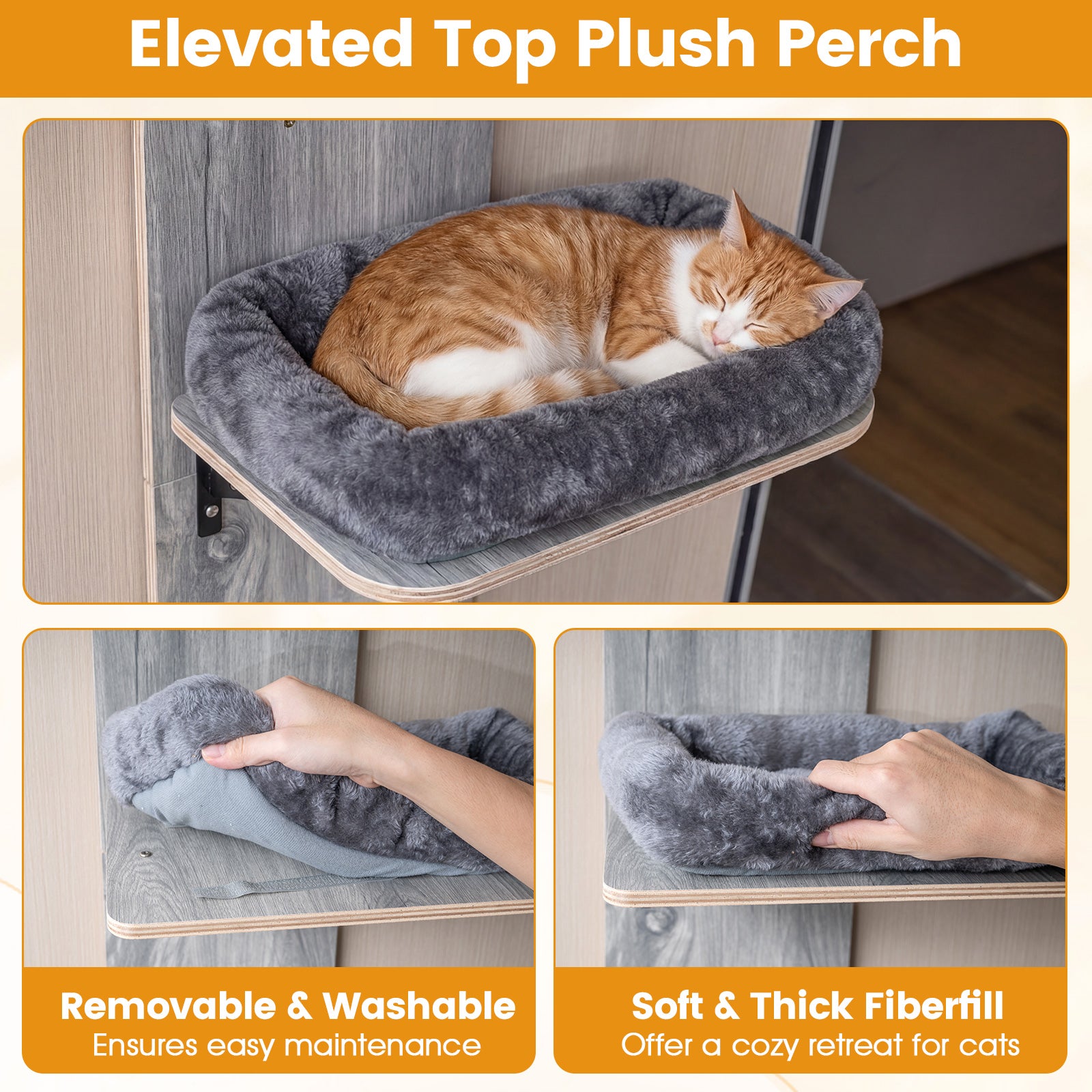 Door Hanging Cat Climber 4-level Height Adjustable with Plush Bed-Gray