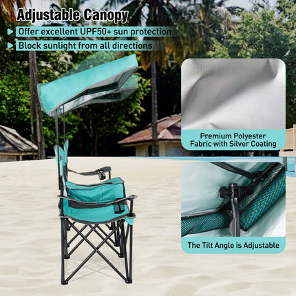 Double Beach Chair with Adjustable Canopy and 3 -Side Shading Curtains-Turquoise