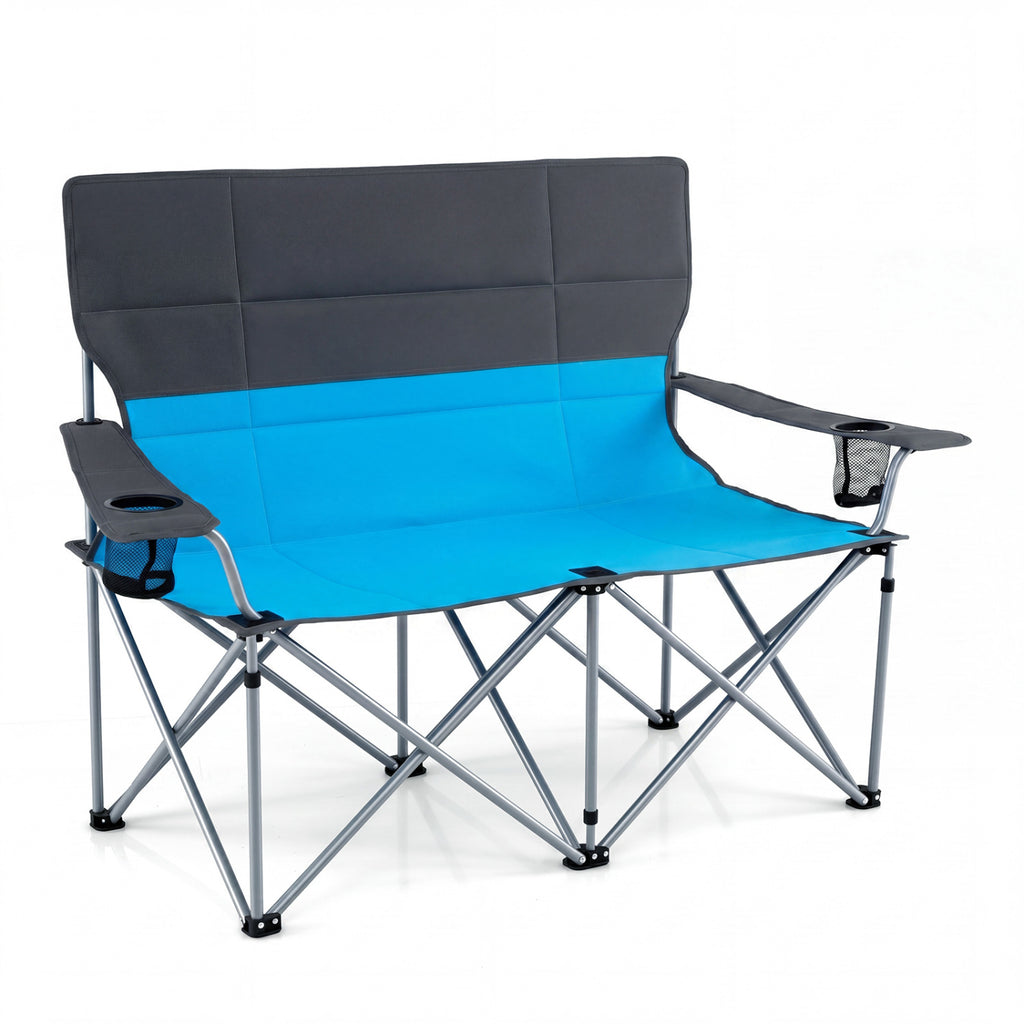 Fauteuil de camping double avec sac de transport et porte-gobelets - Bleu