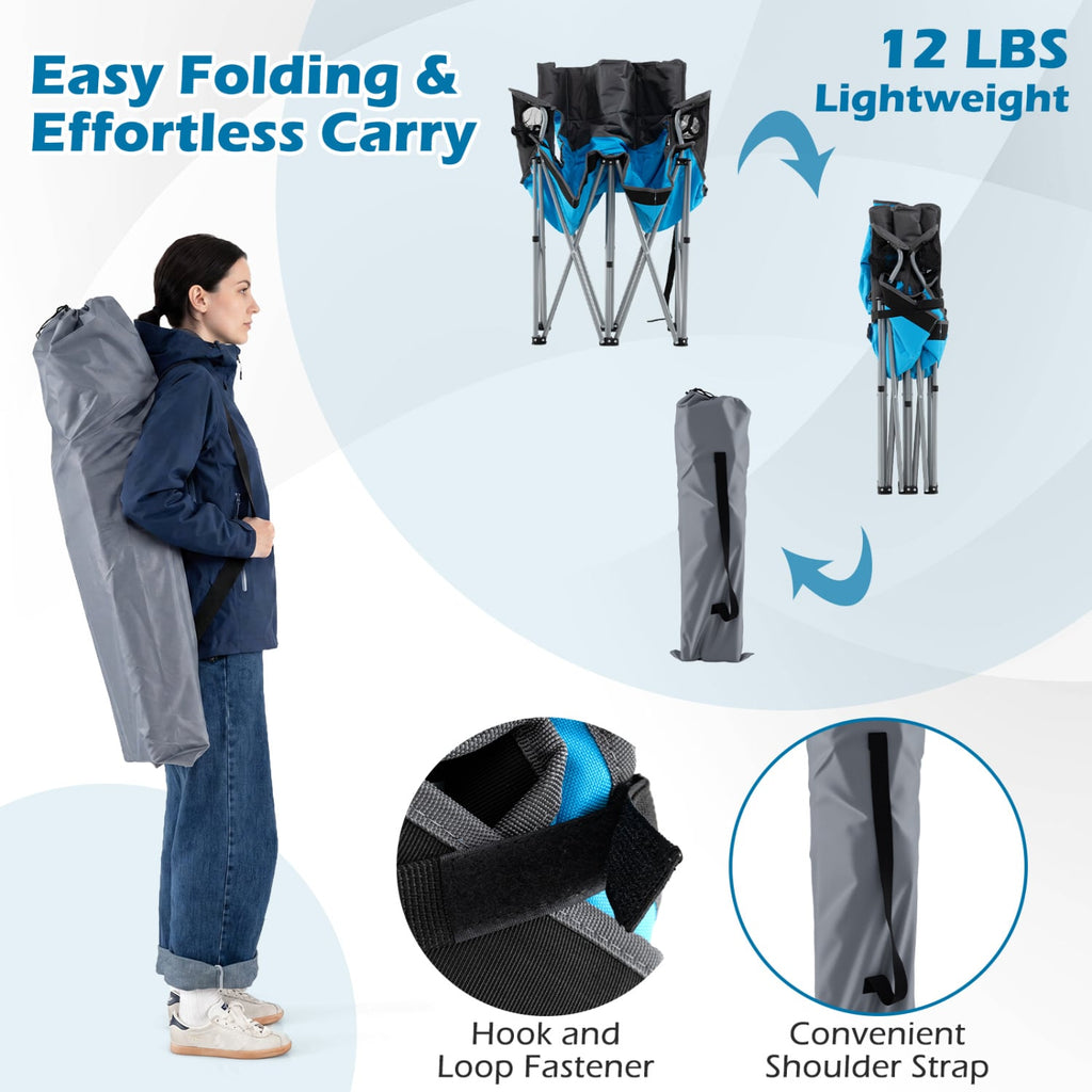 Fauteuil de camping double avec sac de transport et porte-gobelets - Bleu