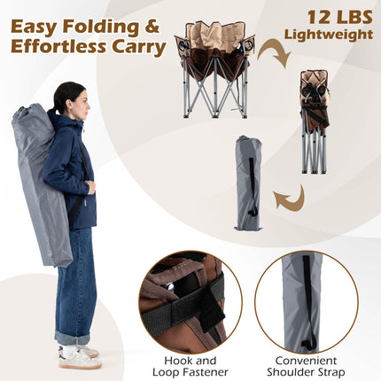 Double Camping Chair with Carry Bag Cup Holders-Brown