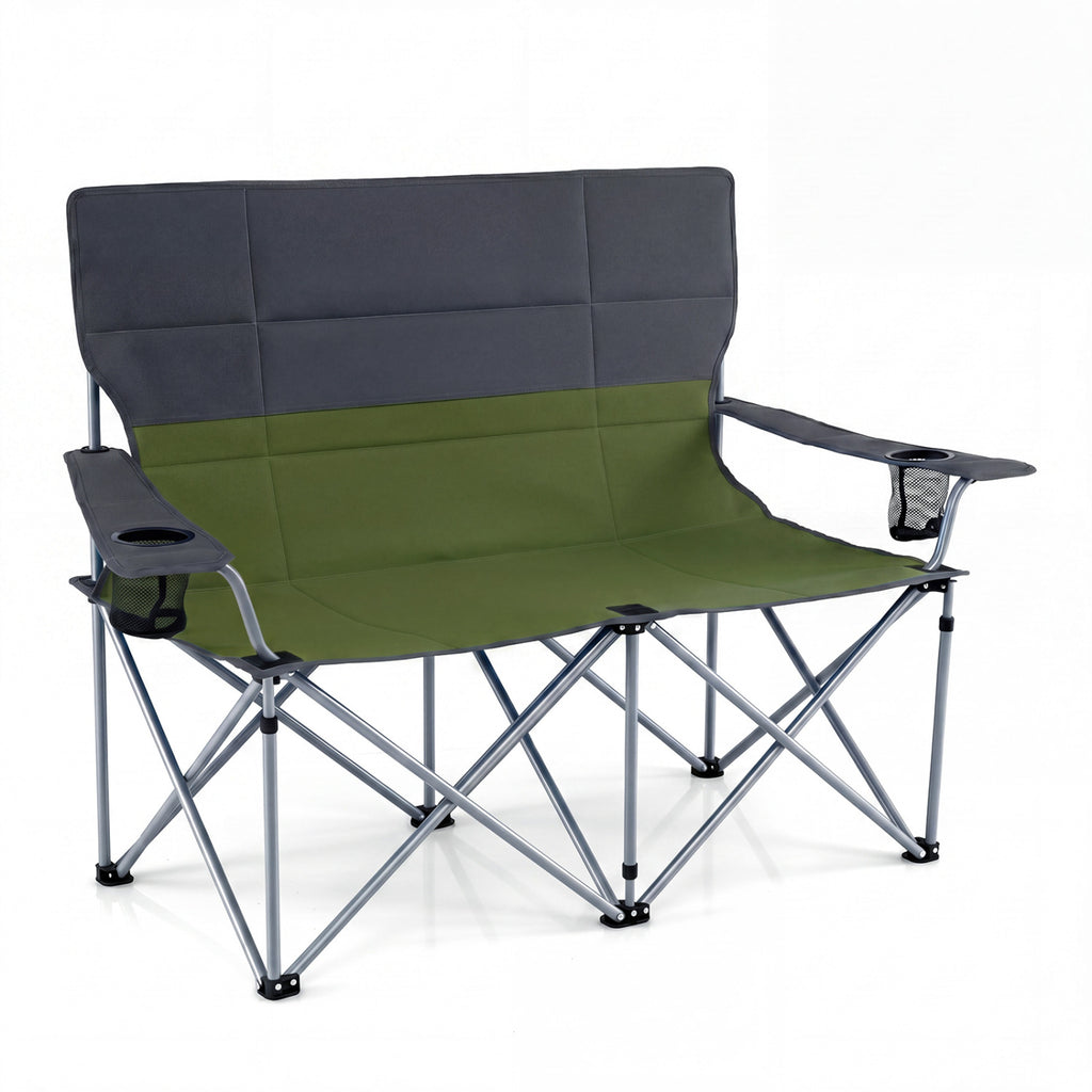 Chaise de camping double avec sac de transport porte-gobelets – Verte