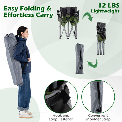 Double Camping Chair with Carry Bag Cup Holders-Green