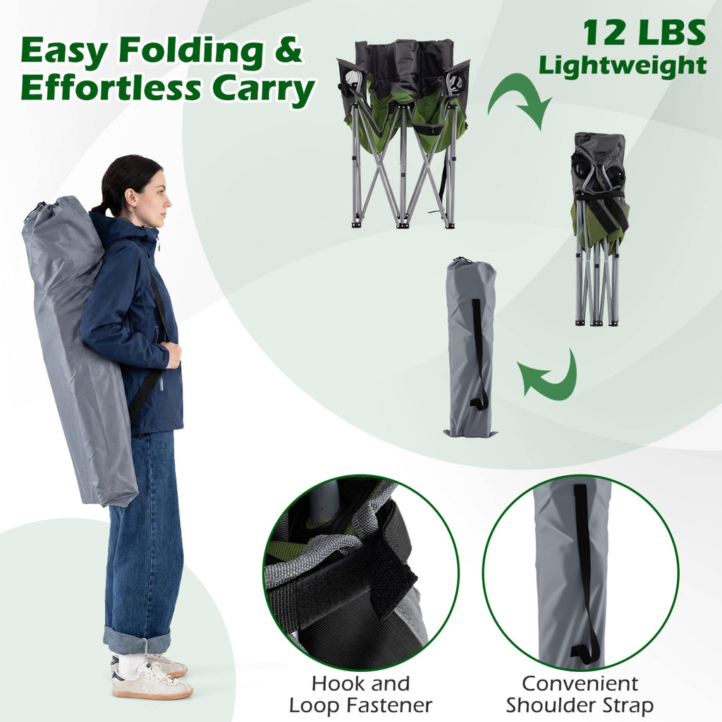 Chaise de camping double avec sac de transport porte-gobelets – Verte