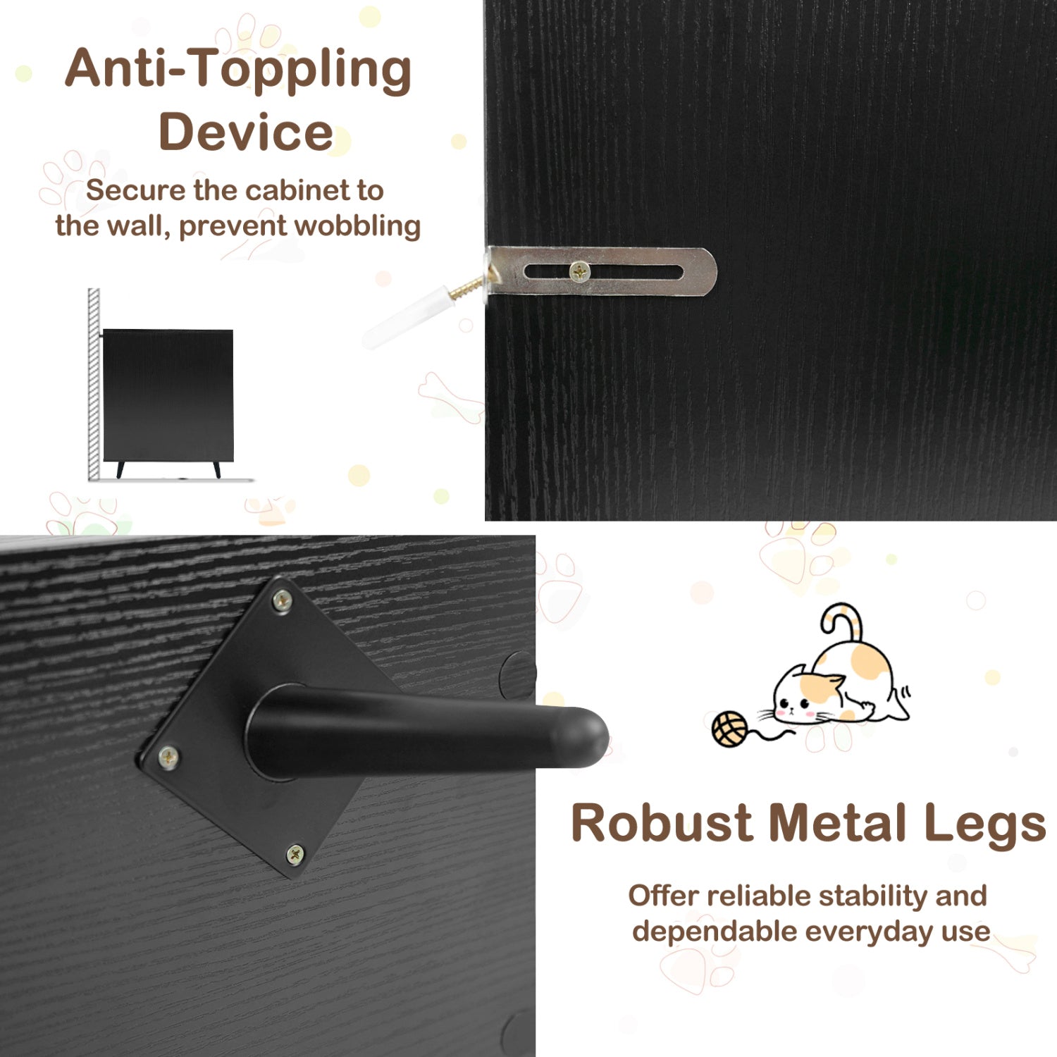 Double Cat Litter Box Enclosure for 2 Cats with Scratching Pad and Double Rooms-Black