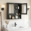 Double Door Wall-Mounted Bathroom Mirror Cabinet with Storage Shelf-Black