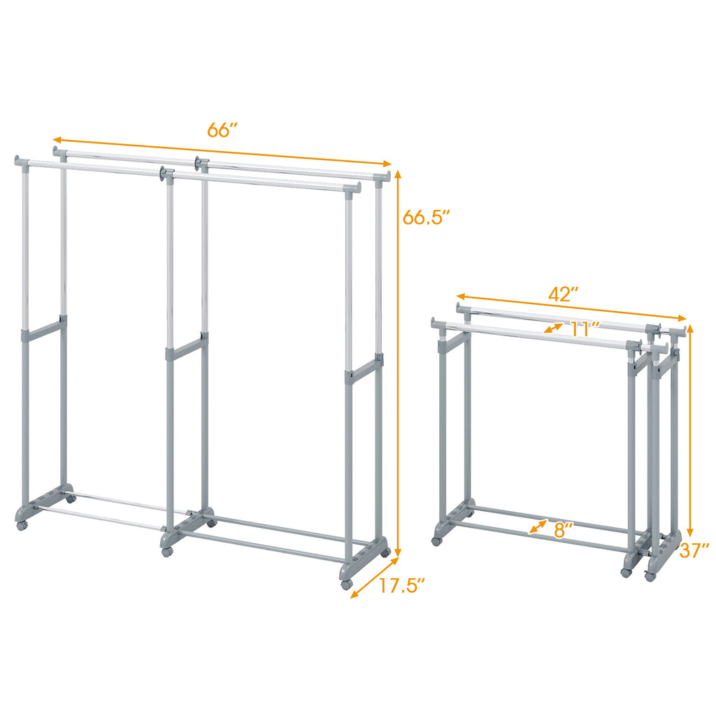 Double Rod Clothes Rack Heavy-Duty Metal Garment Rack