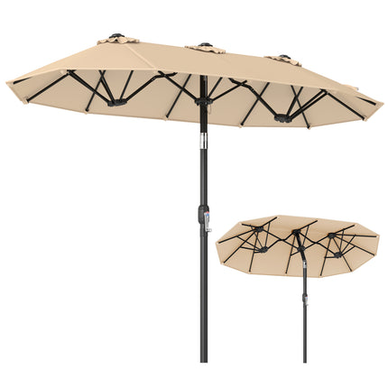 Double-Sided Patio Umbrella with Push Button Tilt Crank Handle-Beige