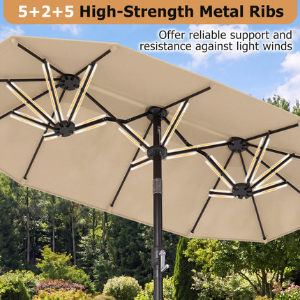 Double-Sided Patio Umbrella with Push Button Tilt Crank Handle-Beige