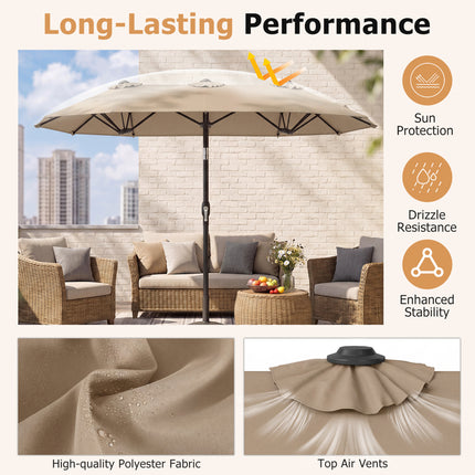 Double-Sided Patio Umbrella with Push Button Tilt Crank Handle-Coffee