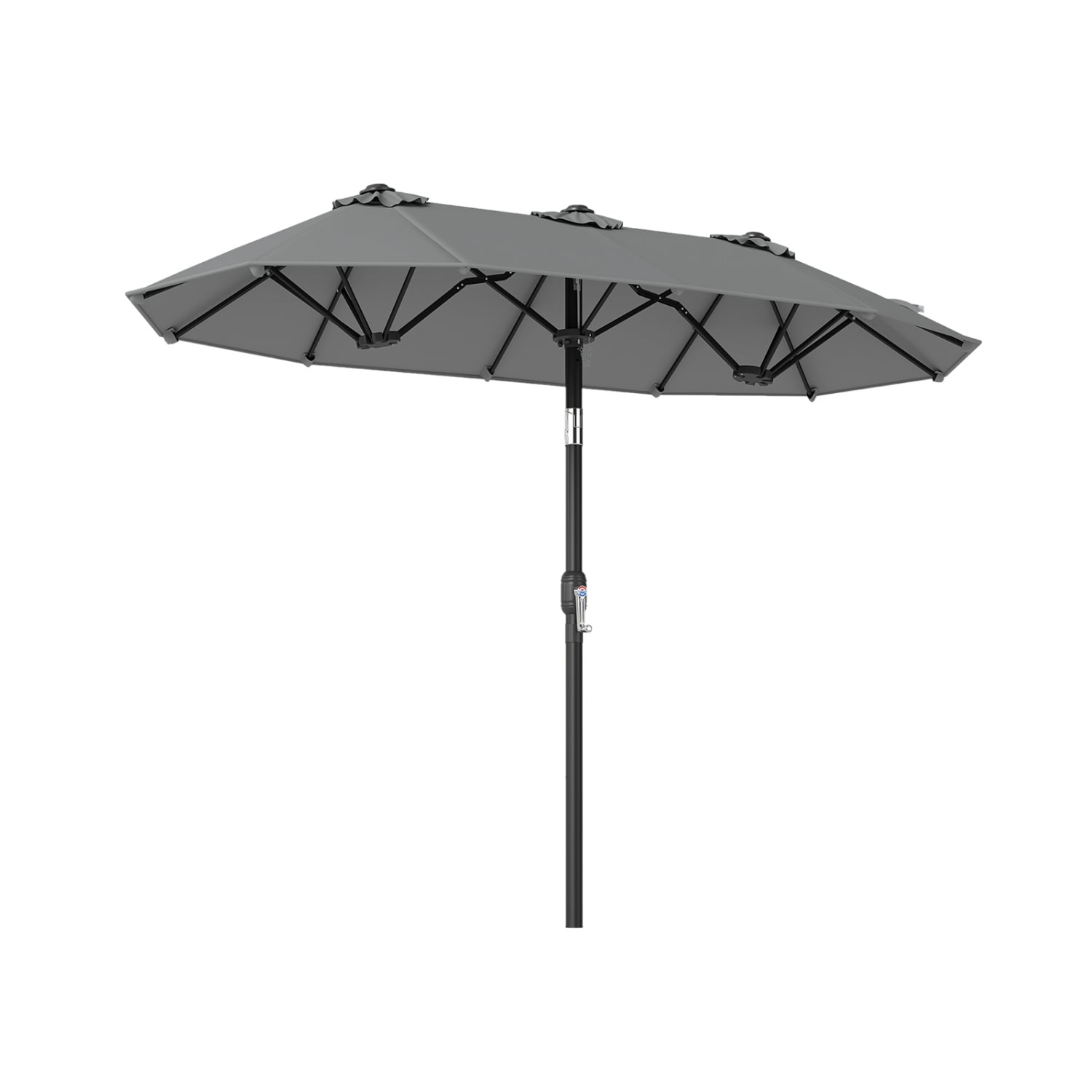 Parasol de terrasse double face avec poignée à manivelle inclinable à bouton-poussoir - Gris