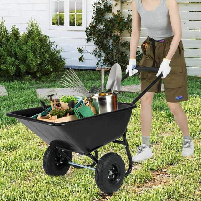 Dual-Wheel Wheelbarrow Garden Utility Cart with Pneumatic Tires-Black