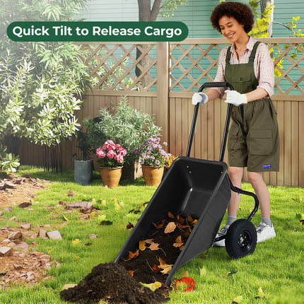 Dual-Wheel Wheelbarrow Garden Utility Cart with Pneumatic Tires-Black