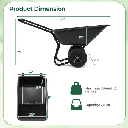 Dual-Wheel Wheelbarrow Garden Utility Cart with Pneumatic Tires-Black