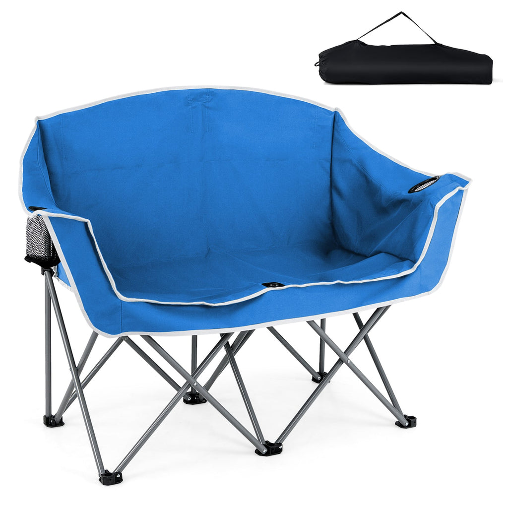 Fauteuil de camping double portable surdimensionné avec accoudoirs et porte-gobelets - Bleu